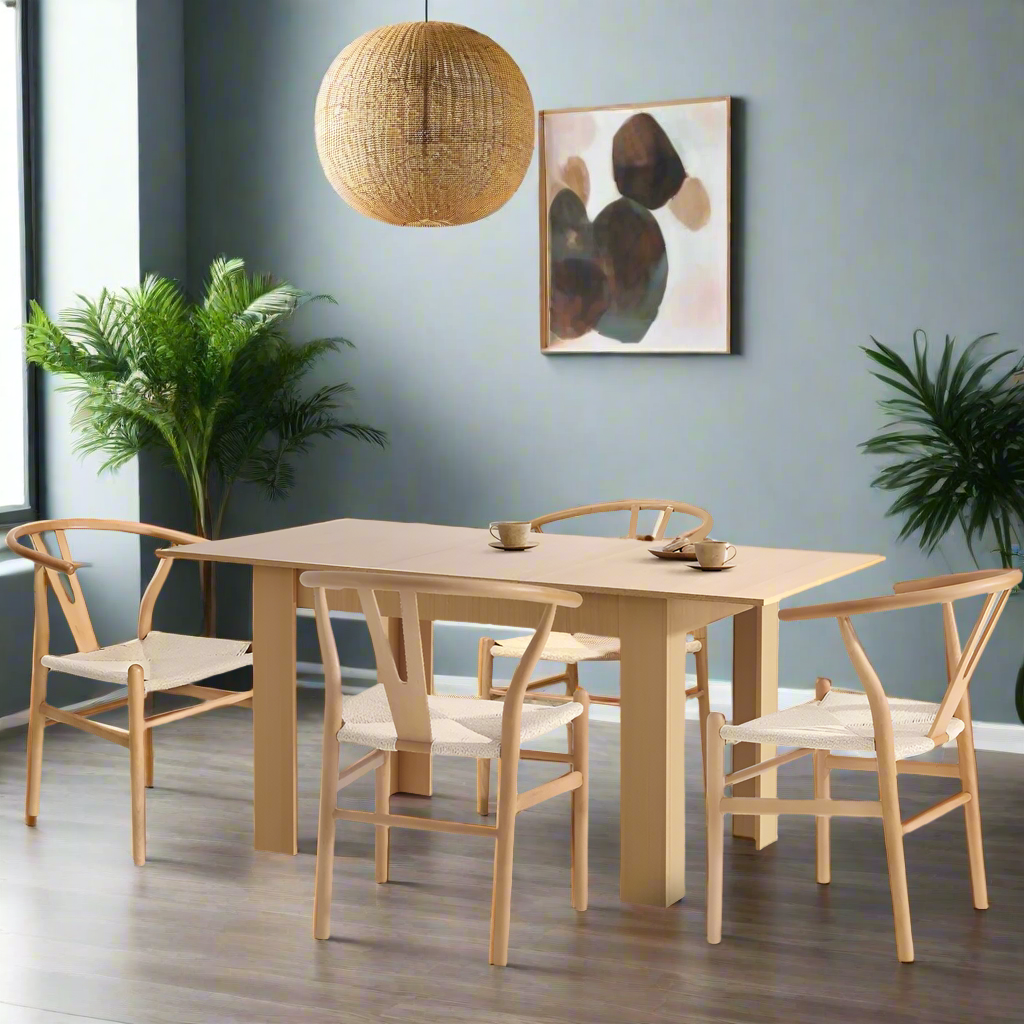 Replica Wishbone Extendable 120-160cm Dining Table Set | 5-7 Seater Premium Modern Dining Table With Hans Wegner Replica Dining Chairs