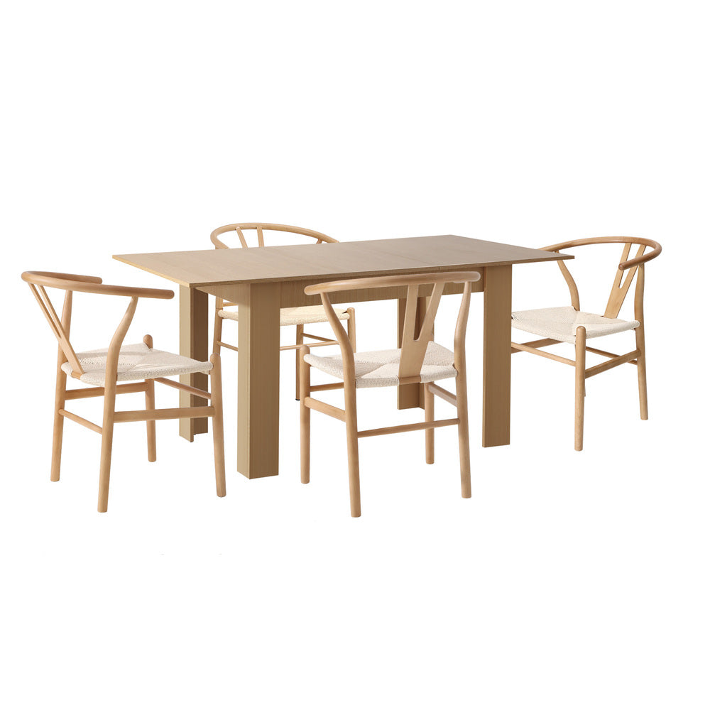 Replica Wishbone Extendable 120-160cm Dining Table Set | 5-7 Seater Premium Modern Dining Table With Hans Wegner Replica Dining Chairs