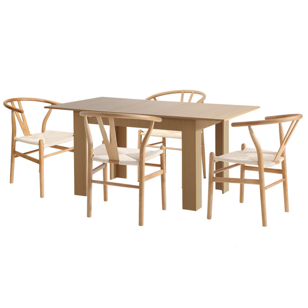 Replica Wishbone Extendable 120-160cm Dining Table Set | 5-7 Seater Premium Modern Dining Table With Hans Wegner Replica Dining Chairs