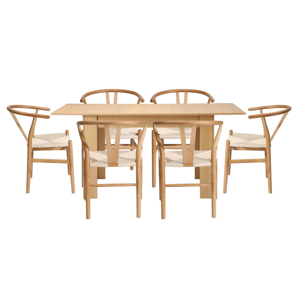 Replica Wishbone Extendable 120-160cm Dining Table Set | 5-7 Seater Premium Modern Dining Table With Hans Wegner Replica Dining Chairs