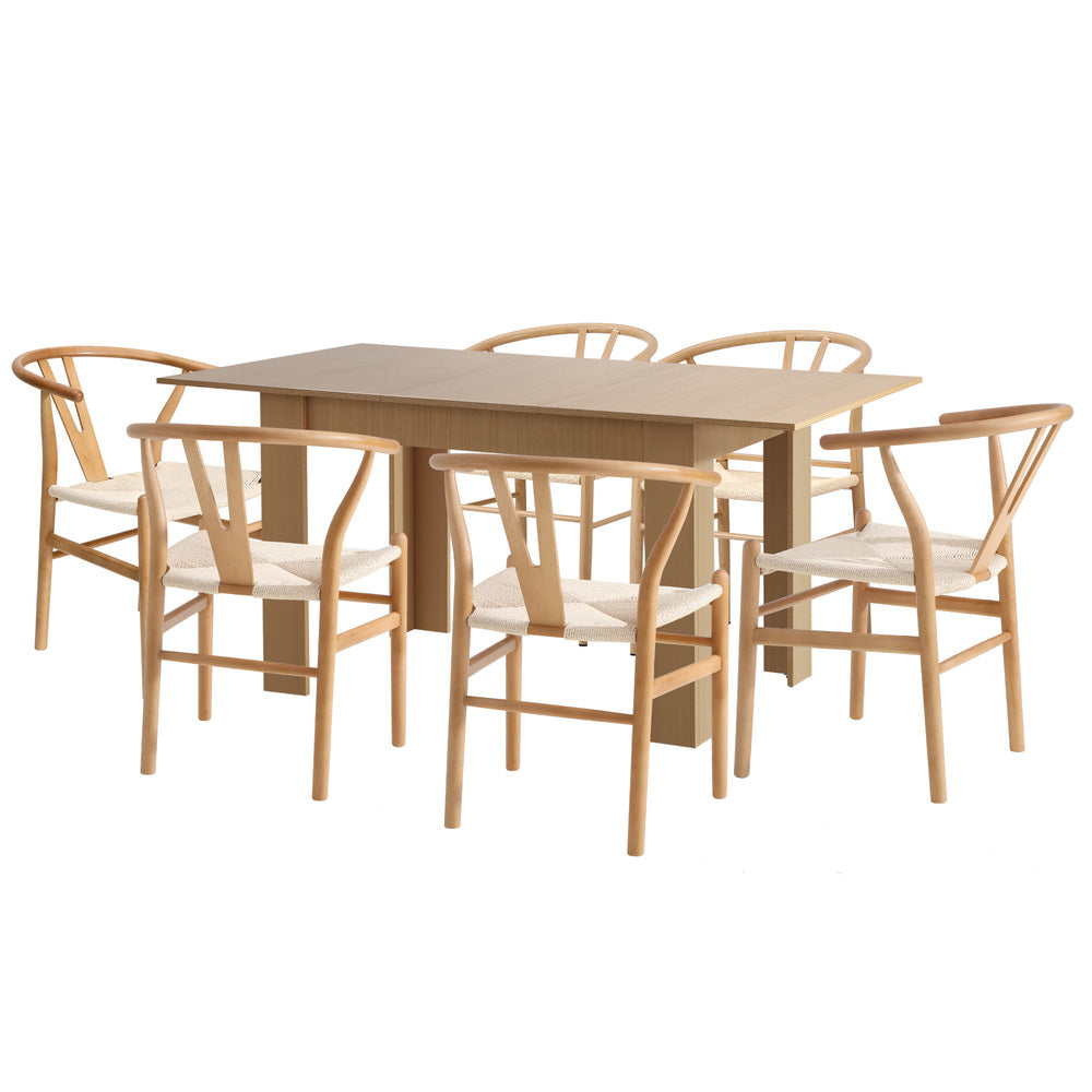 Replica Wishbone Extendable 120-160cm Dining Table Set | 5-7 Seater Premium Modern Dining Table With Hans Wegner Replica Dining Chairs