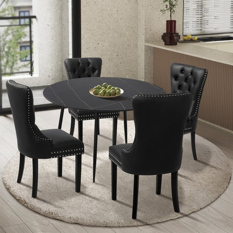 Amelia 5 Piece Velet Soft Tufted Dining Set | Premium Plush Dining Chairs and Marble Finish Table in Black