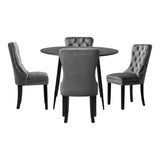 Amelia Nero Velvet Fabric 5pc Dining Table Set | Round Dining Table Marble Style | French Provincial Dining Set