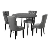 Amelia Nero Velvet Fabric 5pc Dining Table Set | Round Dining Table Marble Style | French Provincial Dining Set