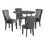 Amelia Nero Velvet Fabric 5pc Dining Table Set | Round Dining Table Marble Style | French Provincial Dining Set