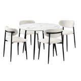 5pc Palermo Boucle Round Dining Table Set | 5 Seater 110cm Marble Style Dining Table and Boucle Dining Chairs