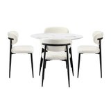 5pc Palermo Boucle Round Dining Table Set | 5 Seater 110cm Marble Style Dining Table Set