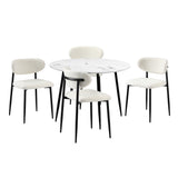 5pc Palermo Boucle Round Dining Table Set | 5 Seater 110cm Marble Style Dining Table Set