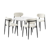 5pc Palermo Boucle Round Dining Table Set | 5 Seater 110cm Marble Style Dining Table Set