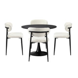 5pc Astano Boucle Round All Black Dining Table Set | 5 Seater 90cm Marble Style Dining Table and Boucle Dining Chairs