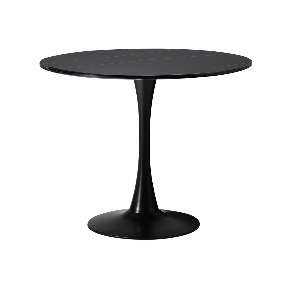 5pc Astano Boucle Round All Black Dining Table Set | 5 Seater 90cm Marble Style Dining Table Sert