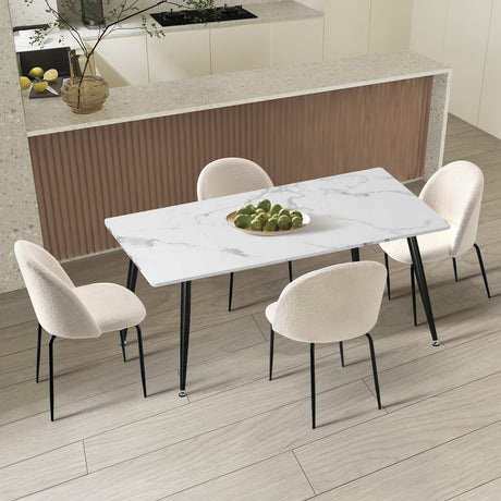 Terrazi Boucle Luxe Dining Table Set | 5-7 Seater Premium Dining Table Marble Style Top and Boucle Chairs