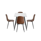 Murano PU Leather Luxe Dining Table Set | 5-7 Seater Dining Table Marble Style Top and Brown Slim Profile Chairs