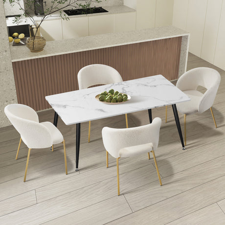 Duomo Boucle Gold Luxe Dining Table Set | 5-7 Seater Premium Modern Dining Table Marble Style Top