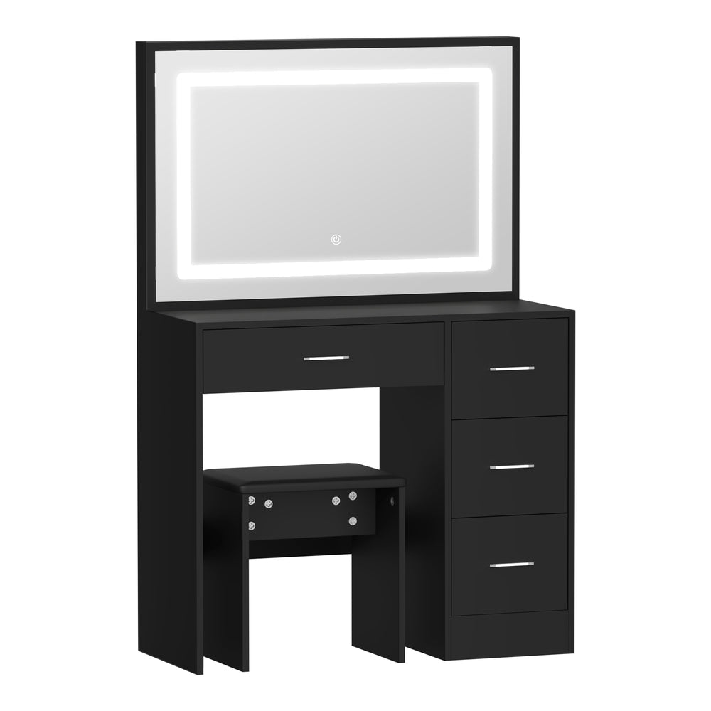 Starque XL Hollywood Dressing Table and Stool Set | LED Strip Mirror Storage Makeup Desk Cabinet