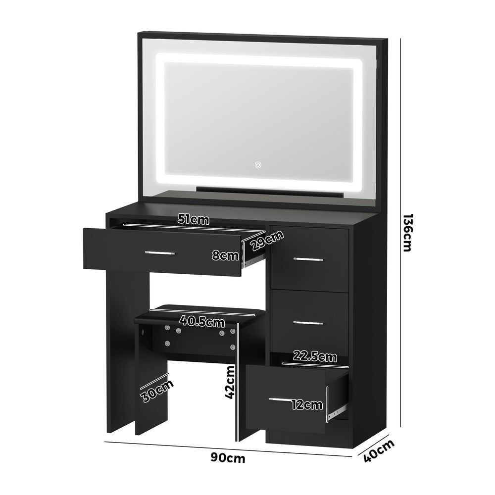 Starque XL Hollywood Dressing Table & Stool Set | LED Strip Mirror Storage Makeup Desk Cabinet in 3 Colours