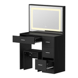 Starque XL Hollywood Dressing Table and Stool Set | LED Strip Mirror Storage Makeup Desk Cabinet