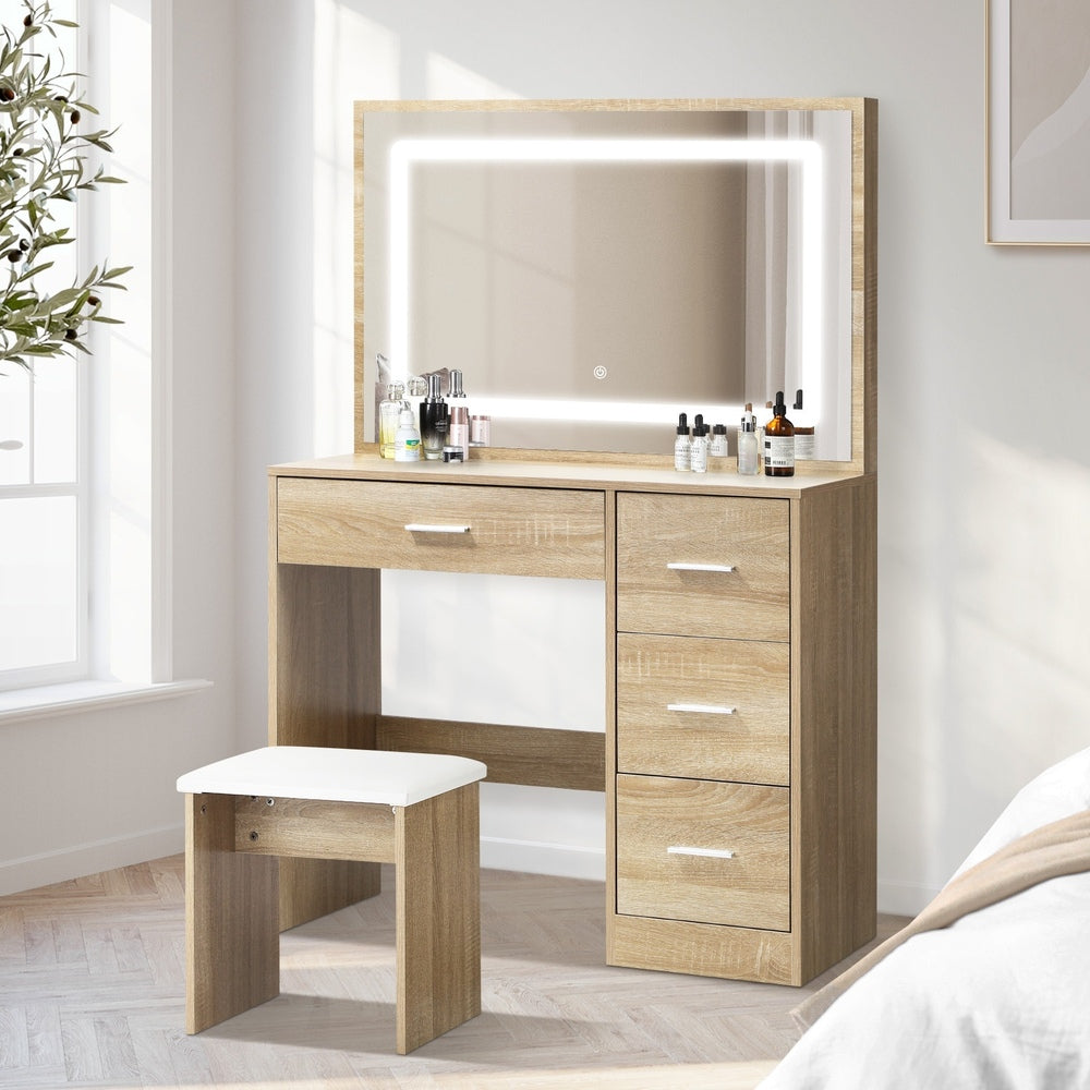 Starque XL Hollywood Dressing Table & Stool Set | LED Strip Mirror Storage Makeup Desk Cabinet in 3 Colours