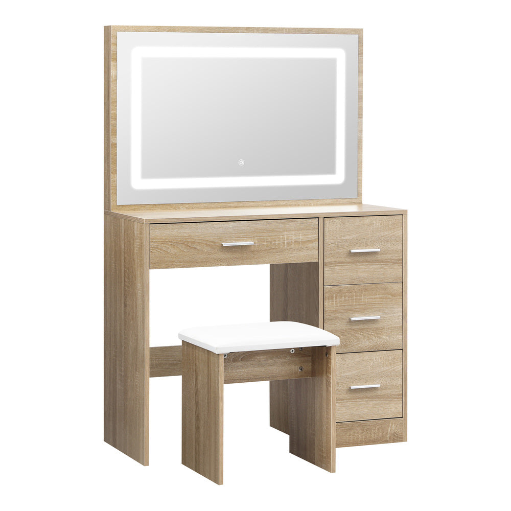 Starque XL Hollywood Dressing Table and Stool Set | LED Strip Mirror Storage Makeup Desk Cabinet