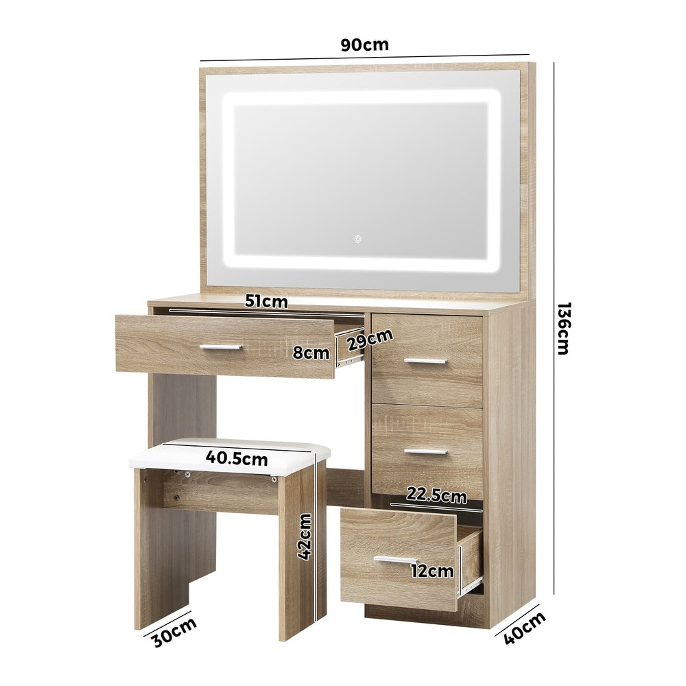 Starque XL Hollywood Dressing Table and Stool Set | LED Strip Mirror Storage Makeup Desk Cabinet