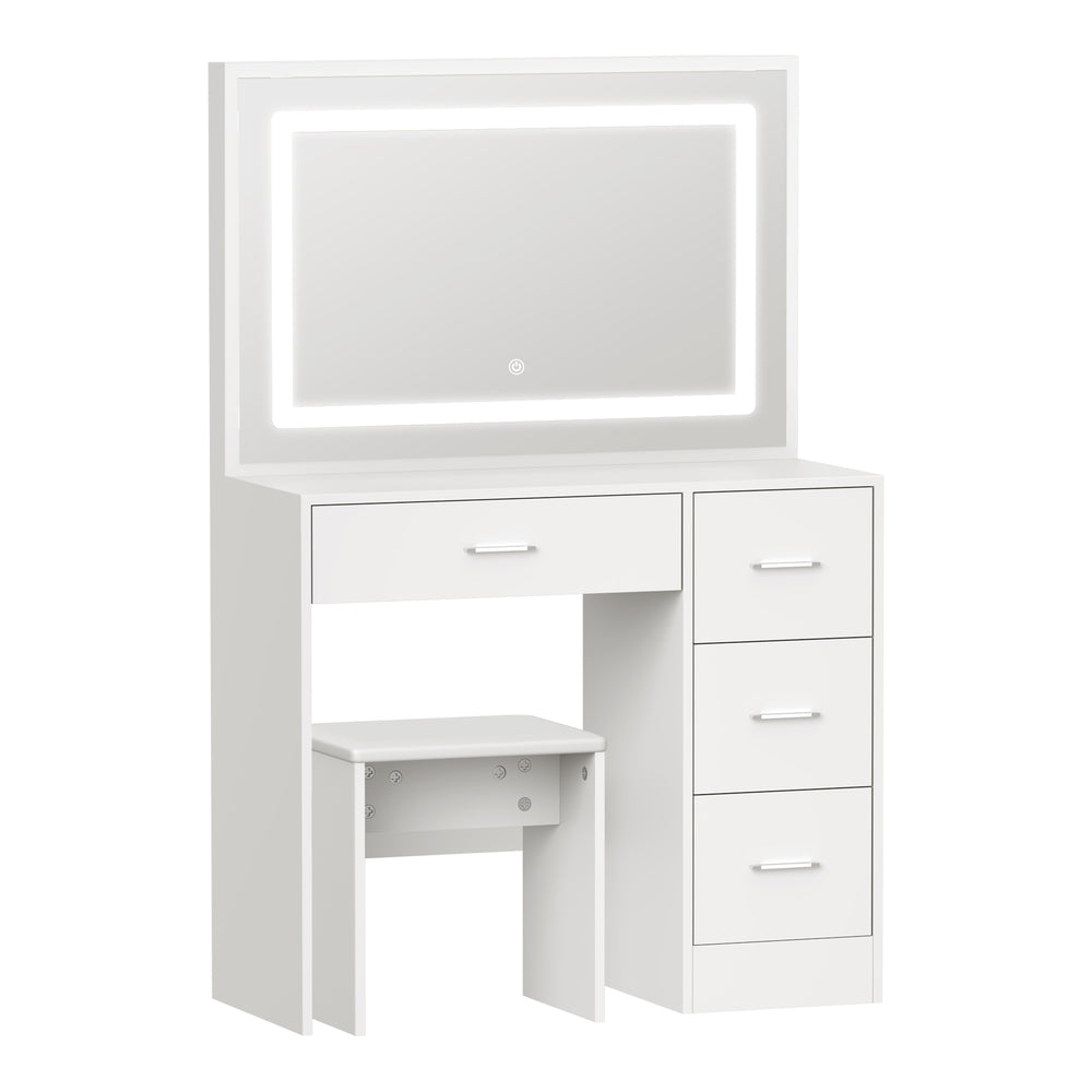 Starque XL Hollywood Dressing Table and Stool Set | LED Strip Mirror Storage Makeup Desk Cabinet