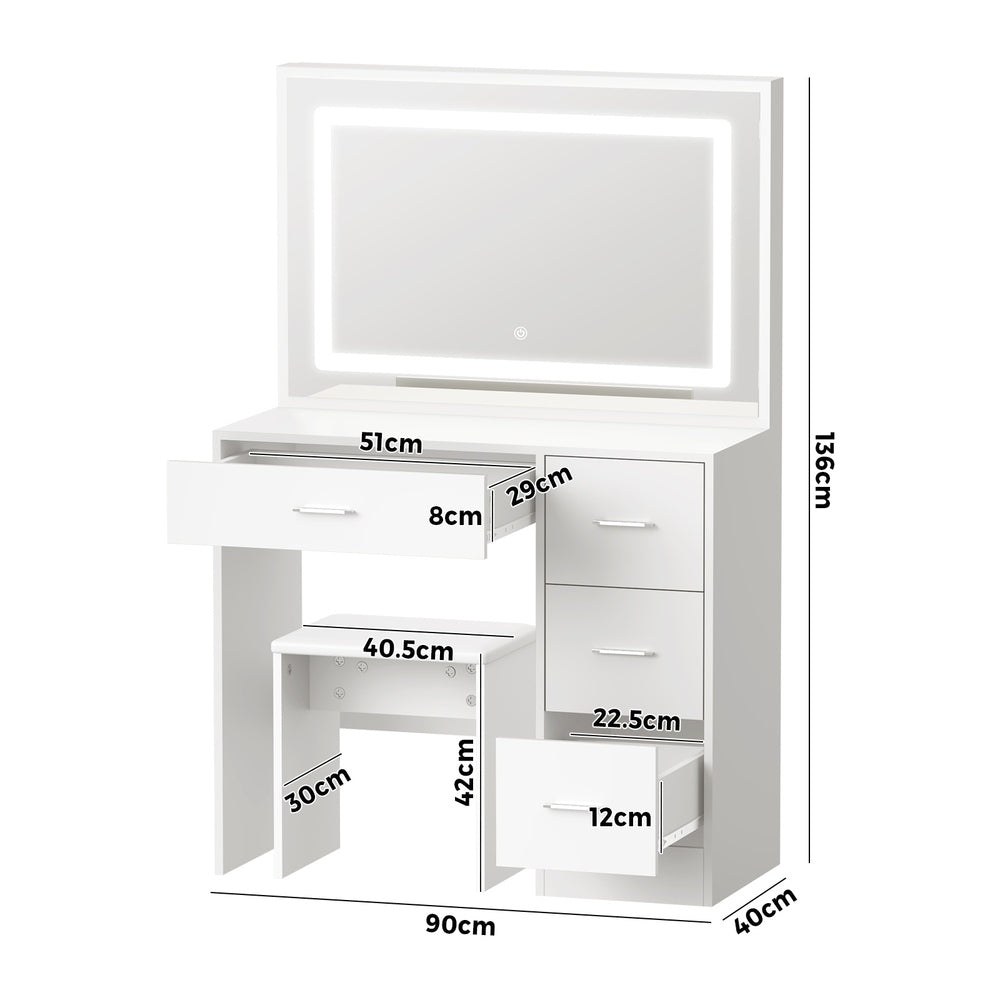 Starque XL Hollywood Dressing Table and Stool Set | LED Strip Mirror Storage Makeup Desk Cabinet