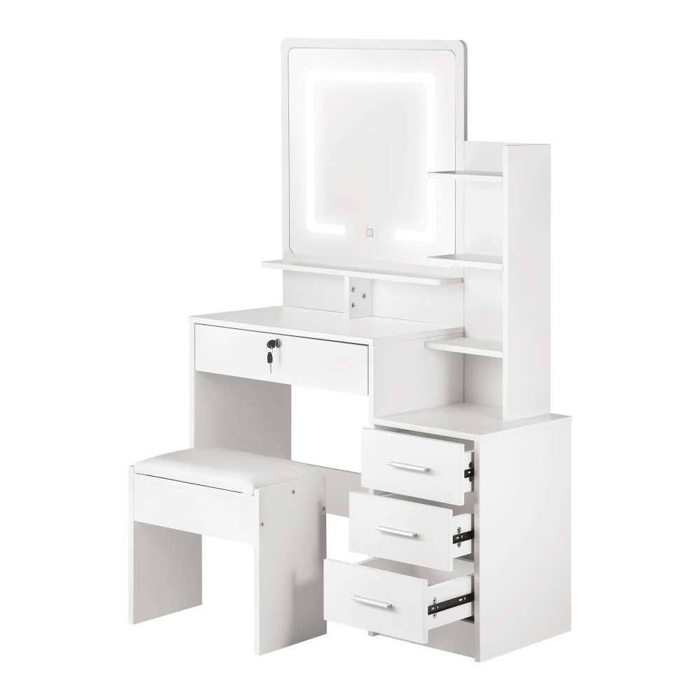 Glamz Deluxe LED Mirror Dressing Table and Stool Set | Hollywood Light Makeup Desk and Storage Drawer Unit