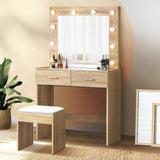 Glamz Deluxe LED Mirror Dressing Table and Stool Set | Hollywood Light Makeup Desk and Storage Drawer Unit