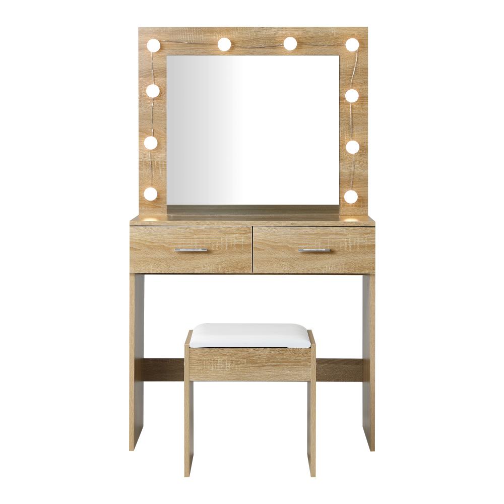 Glamz Deluxe LED Mirror Dressing Table and Stool Set | Hollywood Light Makeup Desk and Storage Drawer Unit