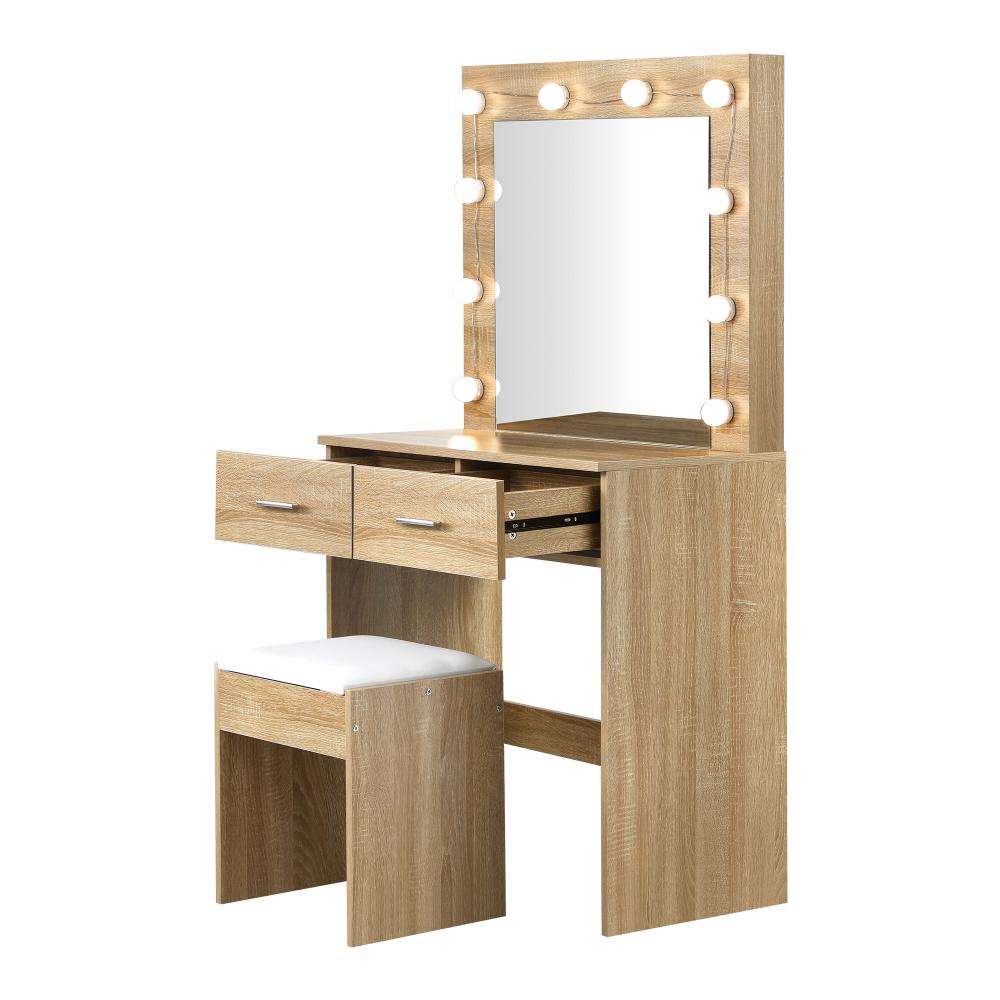 Glamz Deluxe LED Mirror Dressing Table and Stool Set | Hollywood Light Makeup Desk and Storage Drawer Unit