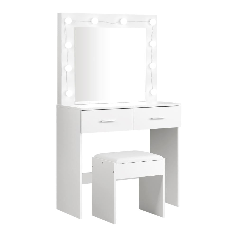 Glamz Deluxe LED Mirror Dressing Table and Stool Set | Hollywood Light Makeup Desk and Storage Drawer Unit