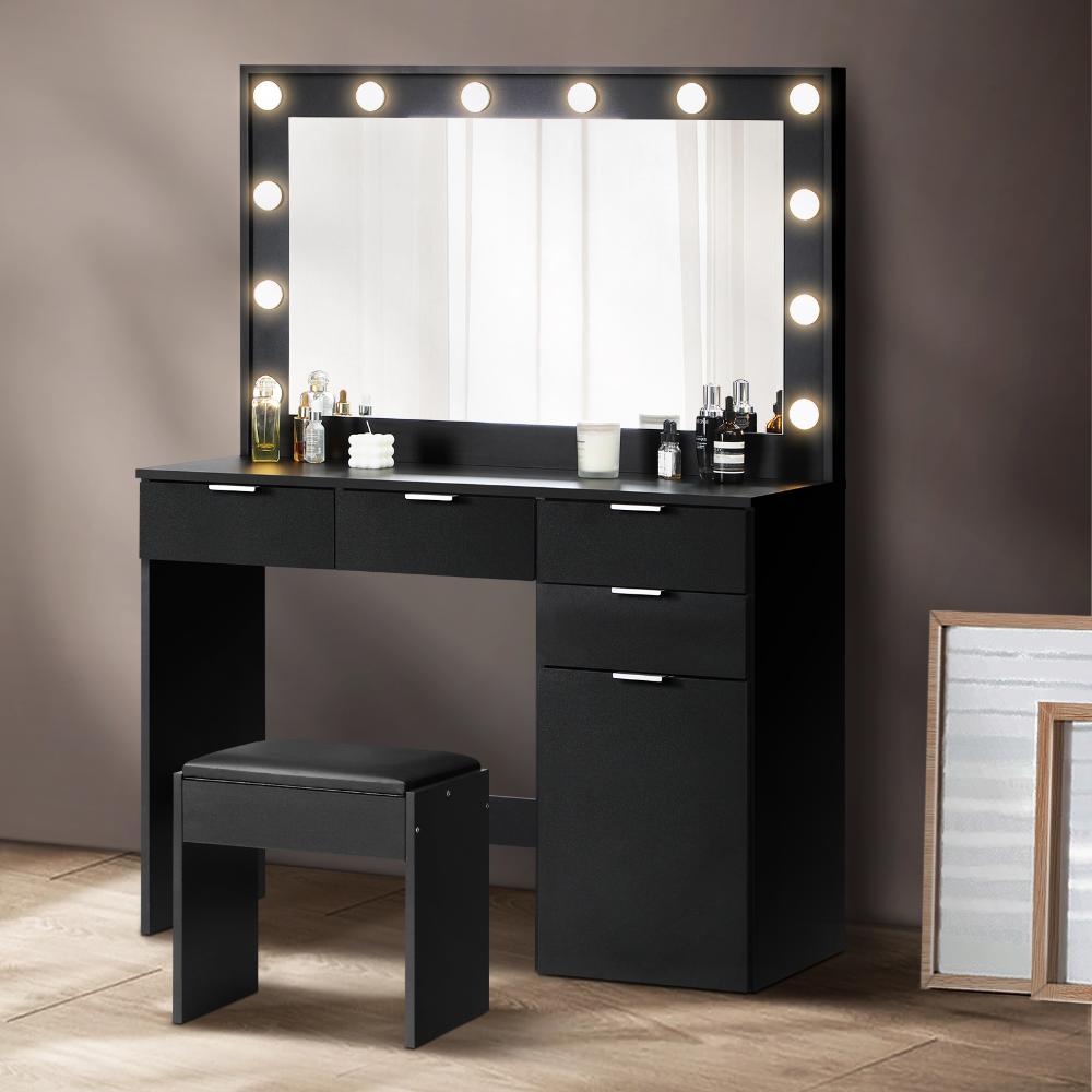 Venezza Large LED Mirror Dressing Table and Stool Set | 10 Light Level Adjustable Hollywood Light | Makeup Desk Storage Drawer | 3 Colours