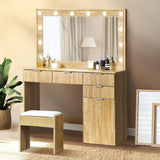 Venezza Large LED Mirror Dressing Table and Stool Set | 10 Light Level Adjustable Hollywood Light | Makeup Desk Storage Drawer | 3 Colours