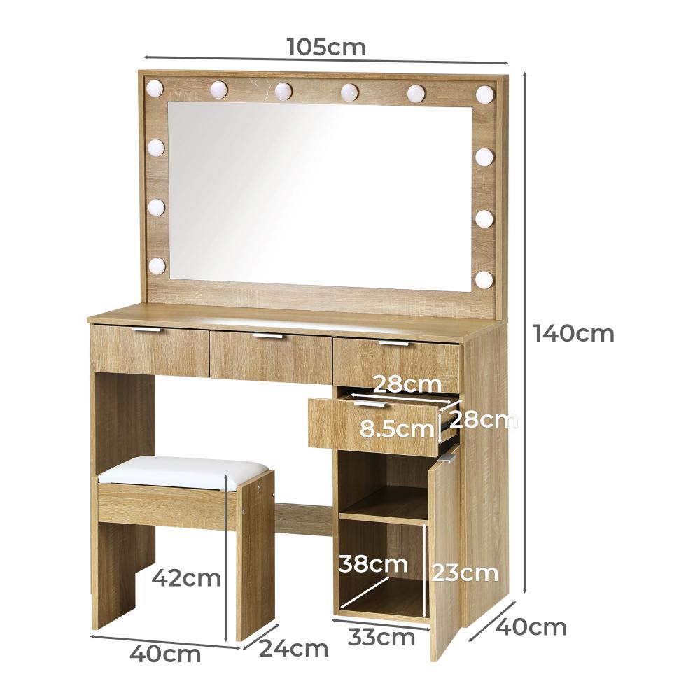 Venezza Large LED Mirror Dressing Table and Stool Set | 10 Light Level Adjustable Hollywood Light | Makeup Desk Storage Drawer | 3 Colours