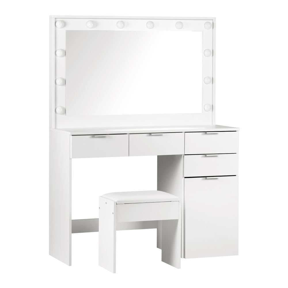 Venezza Large LED Mirror Dressing Table and Stool Set | 10 Light Level Adjustable Hollywood Light | Makeup Desk Storage Drawer | 3 Colours