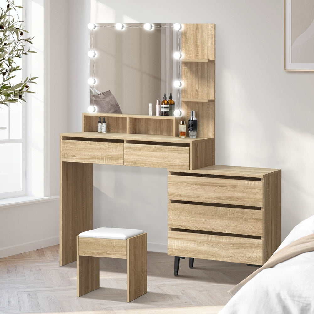 Capri Hollywood Dressing Table & Stool Set | LED Bulbs Mirror Storage Makeup Desk Cabinet in 2 Colours