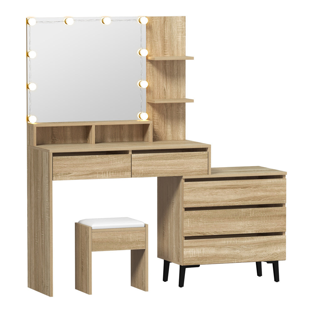 Capri Hollywood Dressing Table & Stool Set | LED Bulbs Mirror Storage Makeup Desk Cabinet in 2 Colours