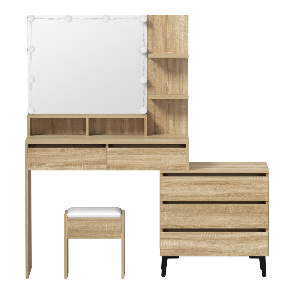 Capri Hollywood Dressing Table & Stool Set | LED Bulbs Mirror Storage Makeup Desk Cabinet in 2 Colours