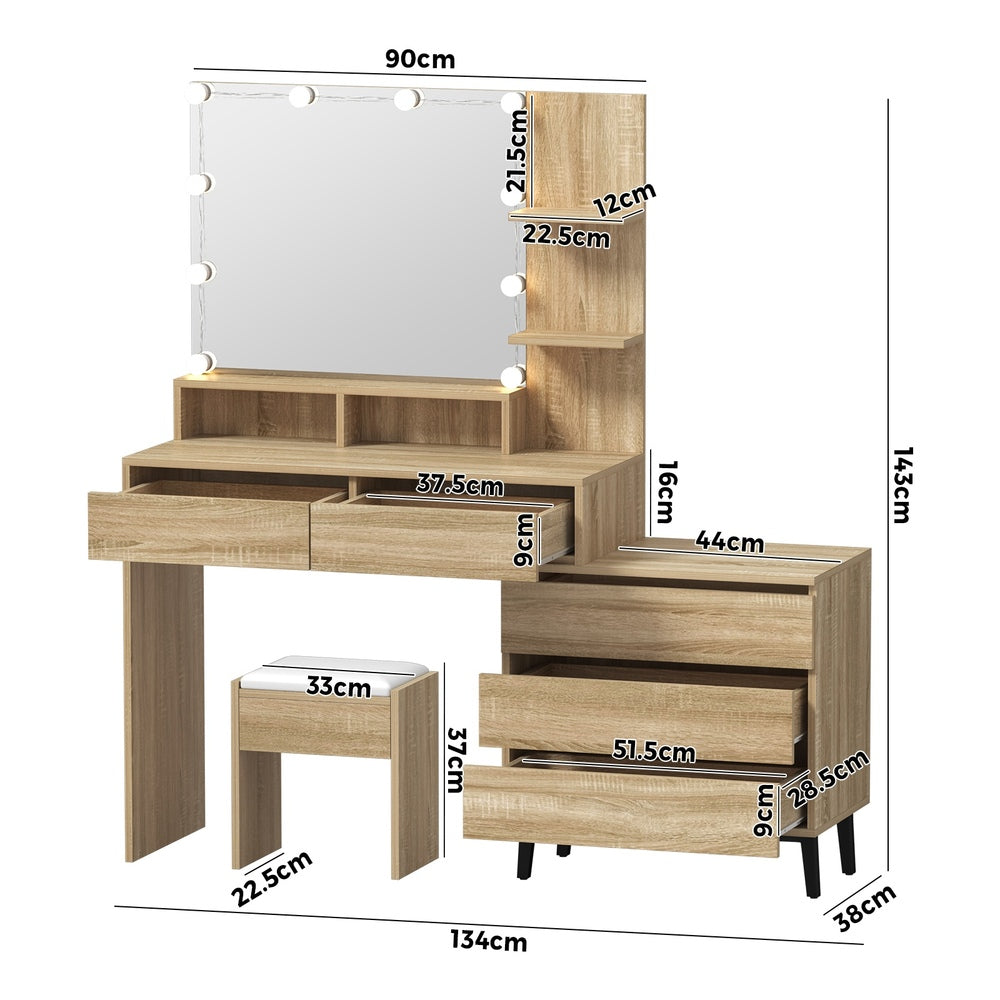 Capri Hollywood Dressing Table & Stool Set | LED Bulbs Mirror Storage Makeup Desk Cabinet