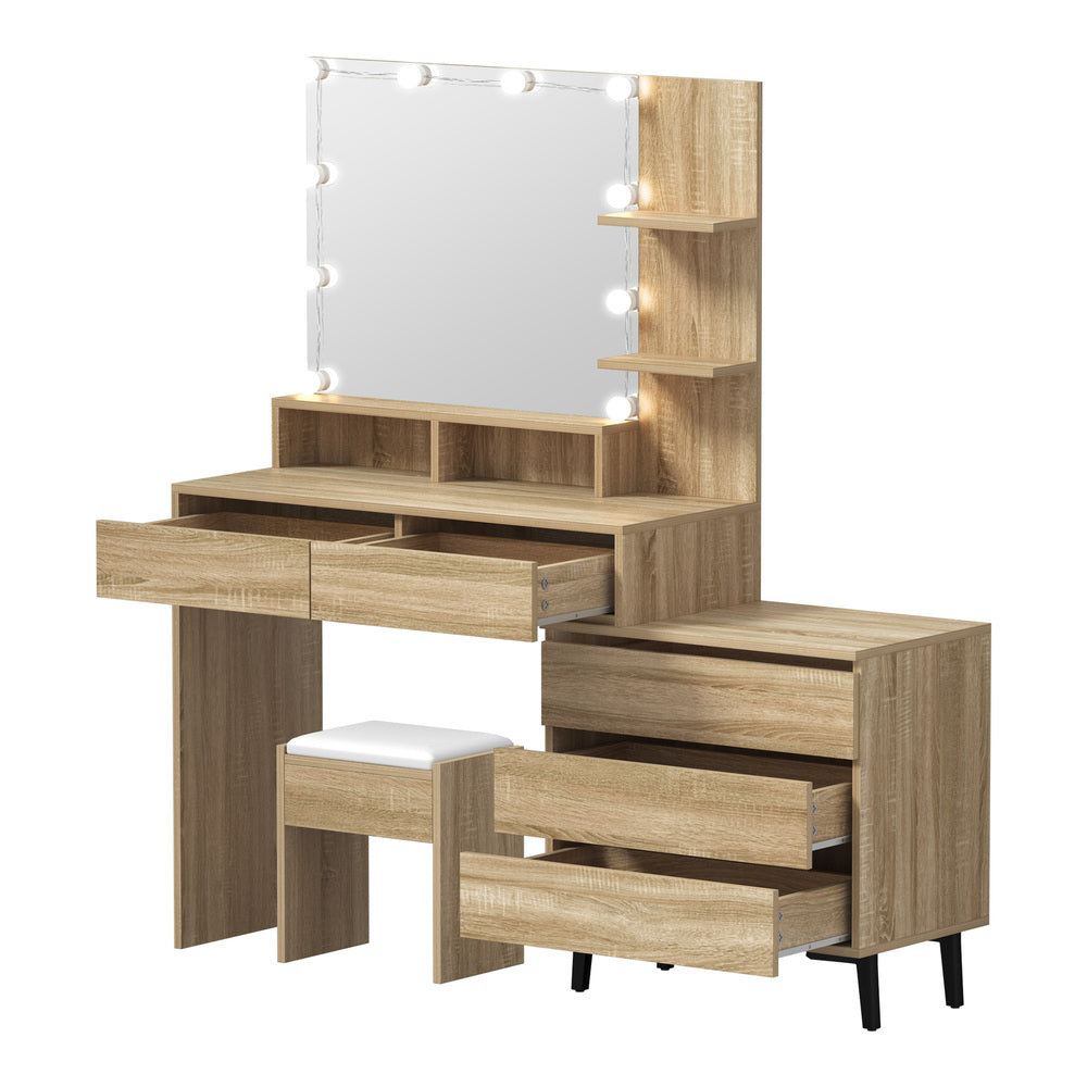 Capri Hollywood Dressing Table & Stool Set | LED Bulbs Mirror Storage Makeup Desk Cabinet