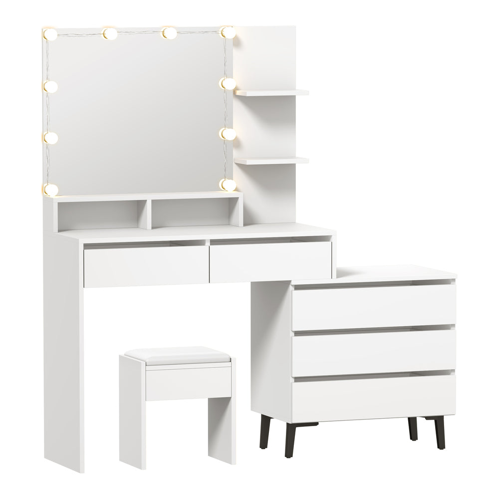 Capri Hollywood Dressing Table & Stool Set | LED Bulbs Mirror Storage Makeup Desk Cabinet