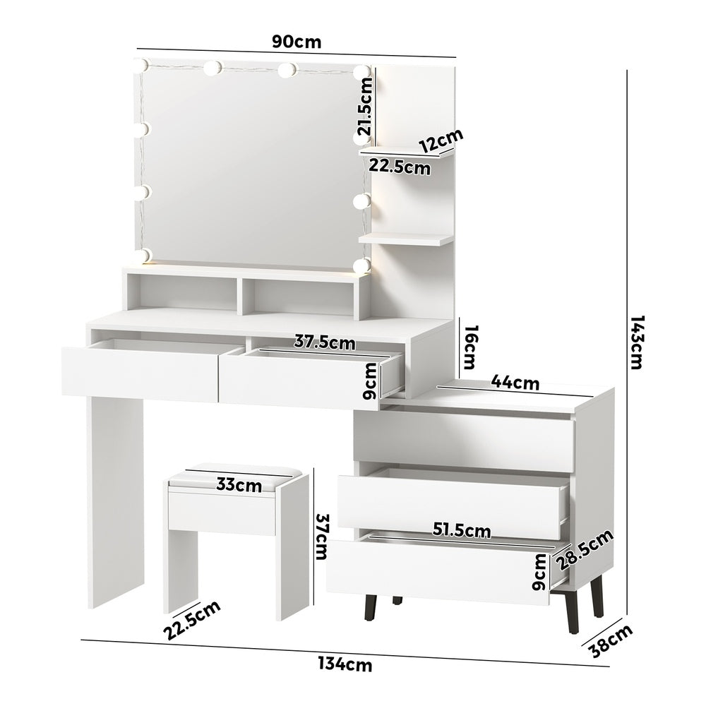 Capri Hollywood Dressing Table & Stool Set | LED Bulbs Mirror Storage Makeup Desk Cabinet in 2 Colours