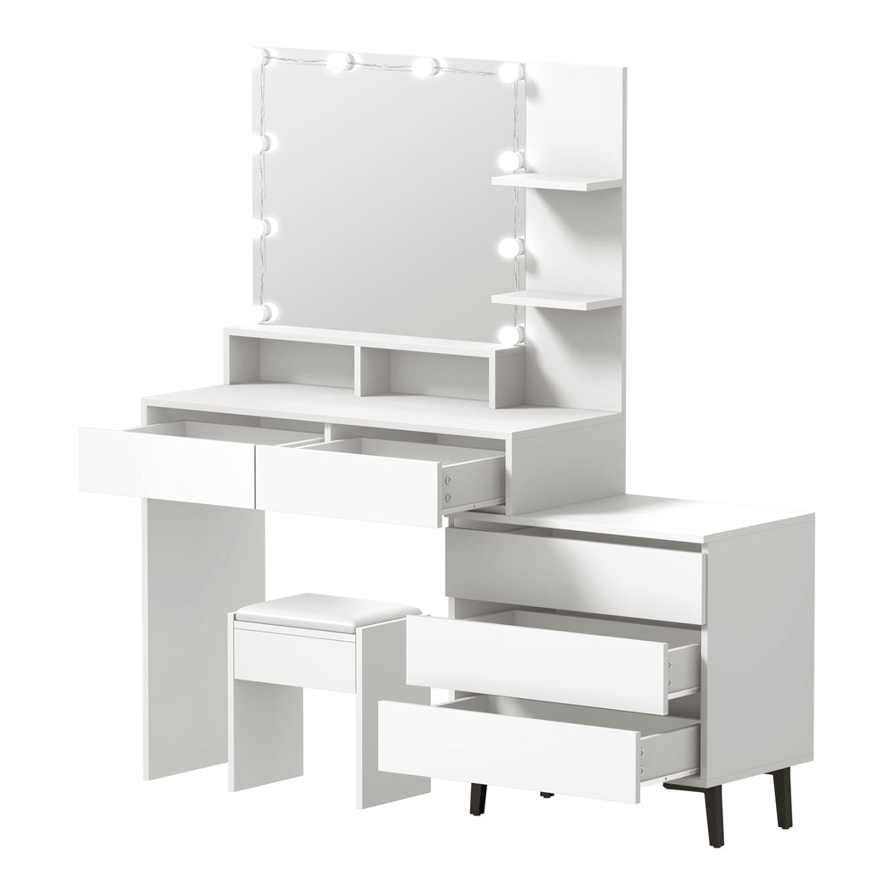 Capri Hollywood Dressing Table & Stool Set | LED Bulbs Mirror Storage Makeup Desk Cabinet in 2 Colours