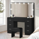 Glamz XL Hollywood Dressing Table & Stool Set | 10 LED Bulbs Mirror Storage Makeup Desk Cabinet