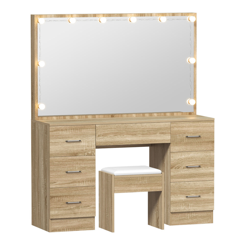 Glamz XL Hollywood Dressing Table & Stool Set | 10 LED Bulbs Mirror Storage Makeup Desk Cabinet