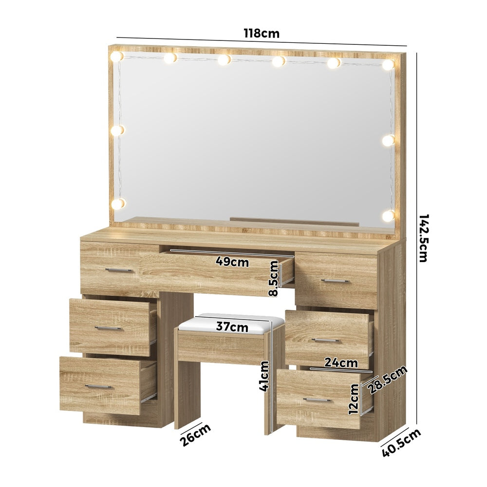 Glamz XL Hollywood Dressing Table & Stool Set | 10 LED Bulbs Mirror Storage Makeup Desk Cabinet