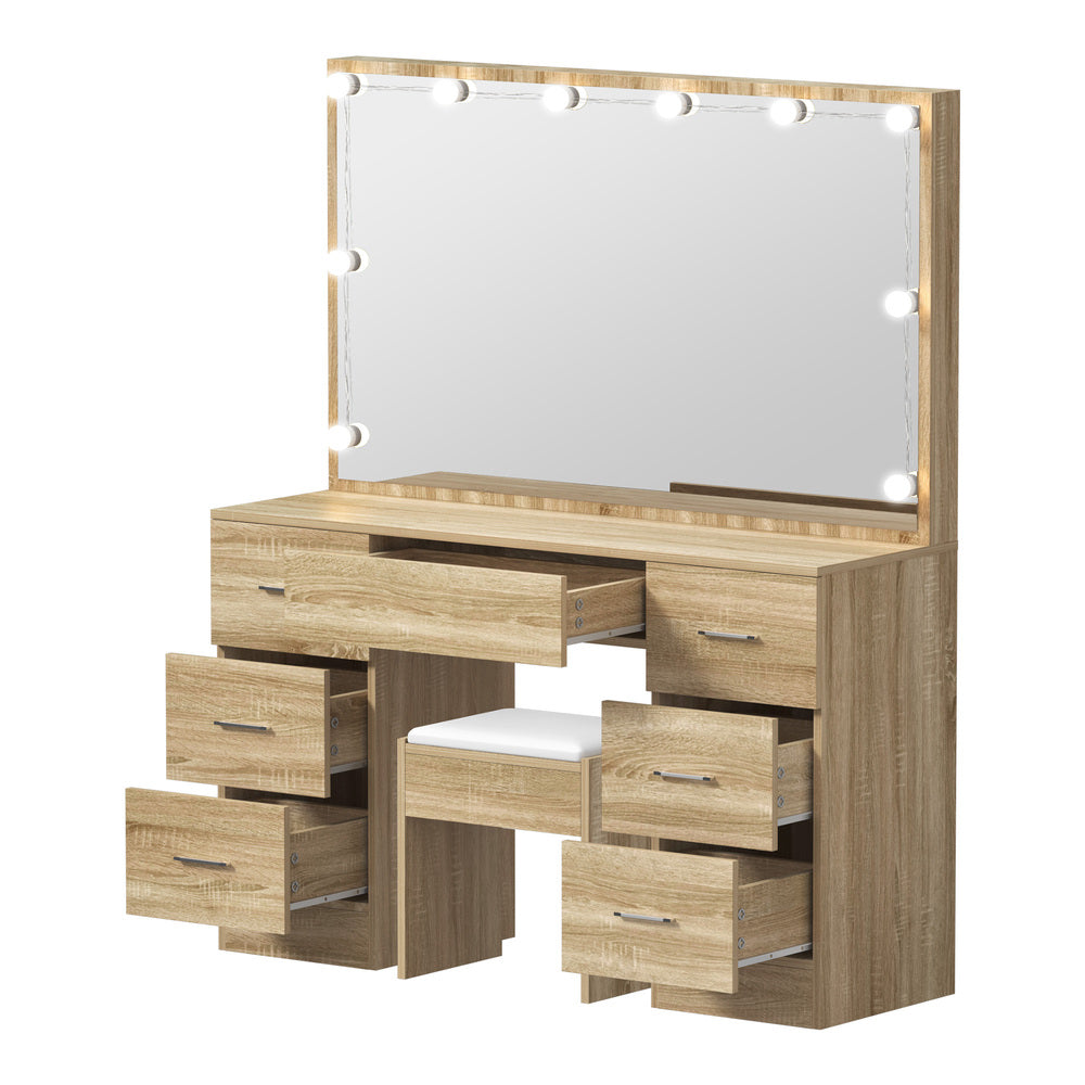 Glamz XL Hollywood Dressing Table & Stool Set | 10 LED Bulbs Mirror Storage Makeup Desk Cabinet