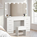 Glamz XL Hollywood Dressing Table & Stool Set | 10 LED Bulbs Mirror Storage Makeup Desk Cabinet