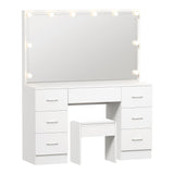 Glamz XL Hollywood Dressing Table & Stool Set | 10 LED Bulbs Mirror Storage Makeup Desk Cabinet