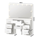 Glamz XL Hollywood Dressing Table & Stool Set | 10 LED Bulbs Mirror Storage Makeup Desk Cabinet